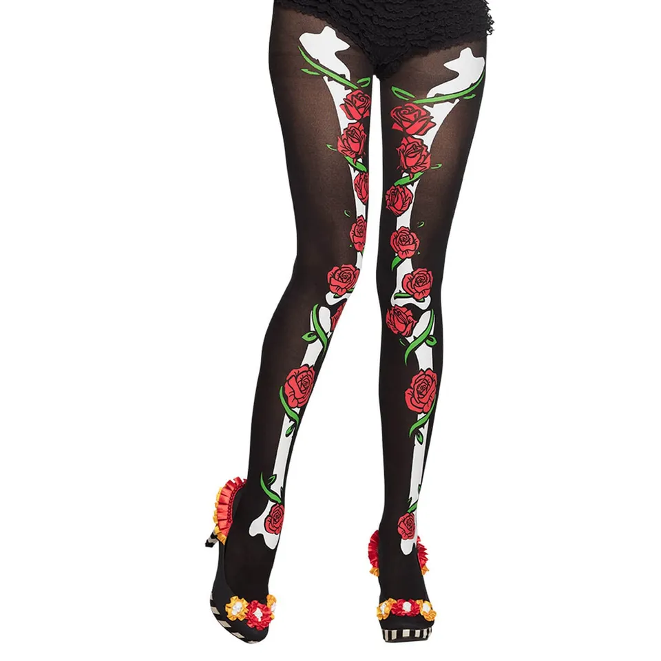 boland-halloween-la-muerte-strumpfhose-mit-totenkopf-muster image 1