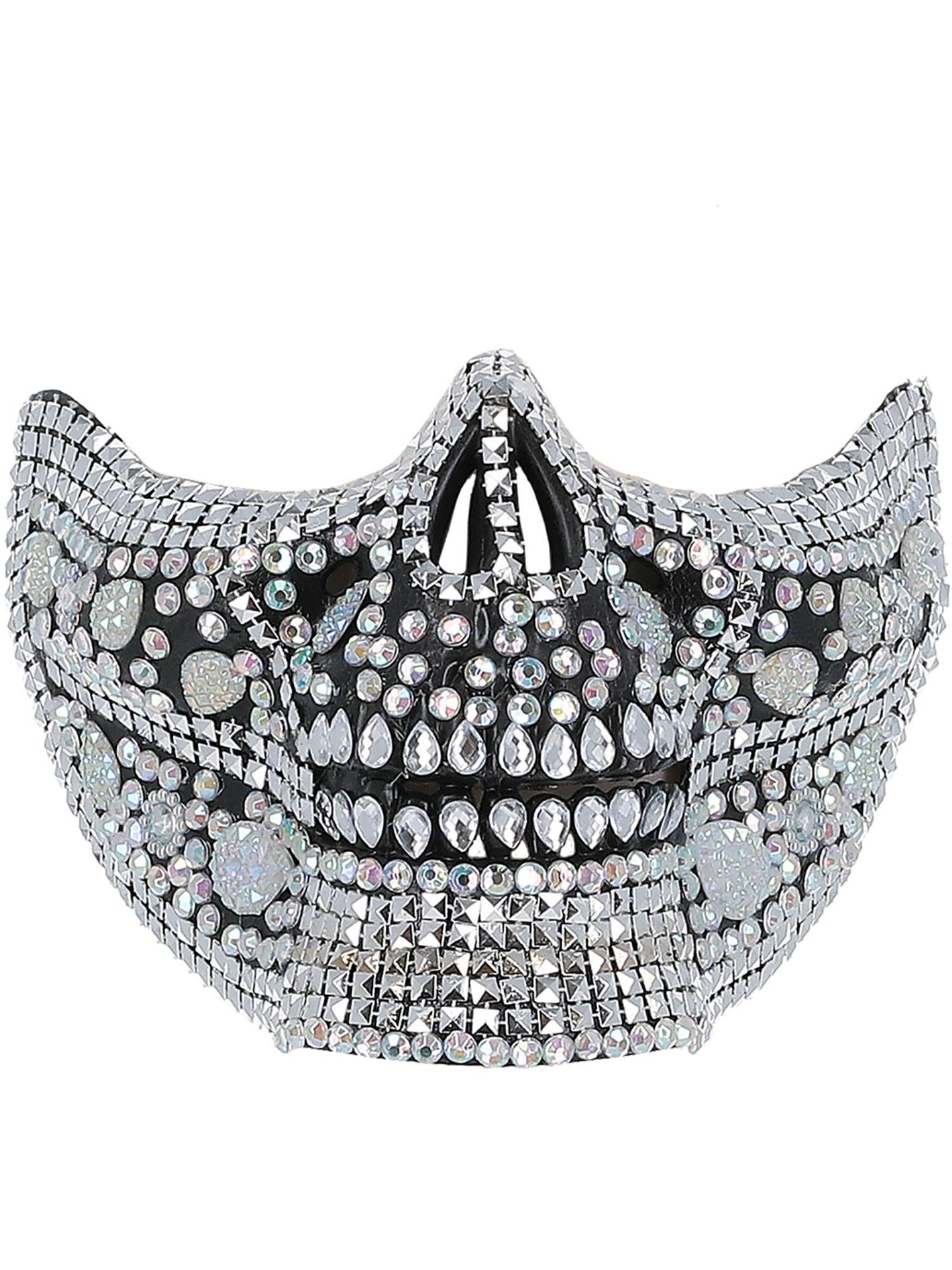 smiffys-fever-totenkopf-halbmaske-silber-schwarz-strass image 2