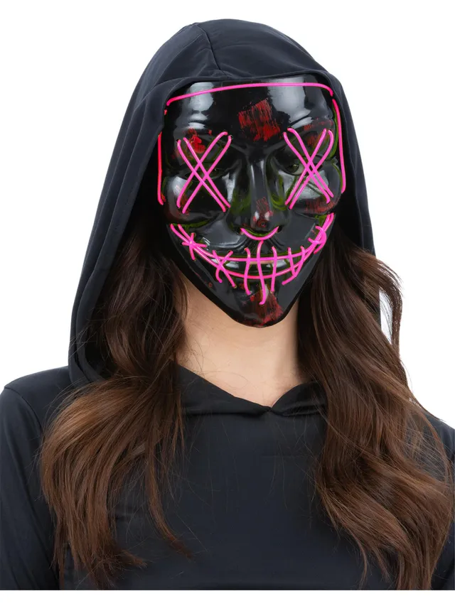 smiffys-fever-led-stitch-maske-halloween-schwarz-pink-leuchtend image 1