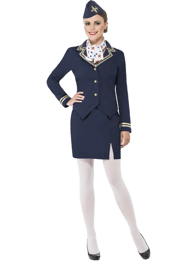 smiffys-fever-stewardess-kost-m-blau-damen-mit-m-tze image 1