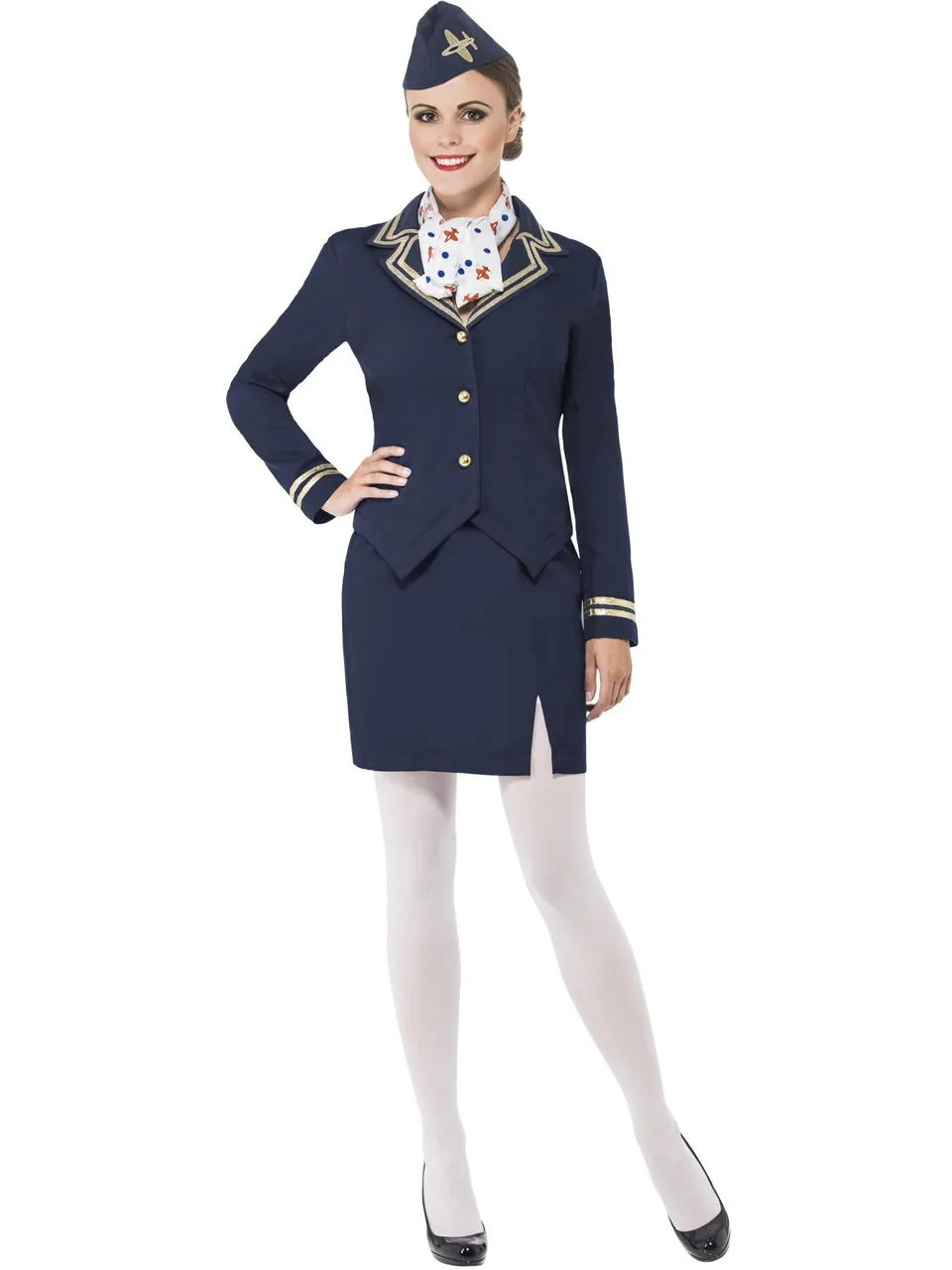 smiffys-fever-stewardess-kost-m-blau-damen-mit-m-tze image 1