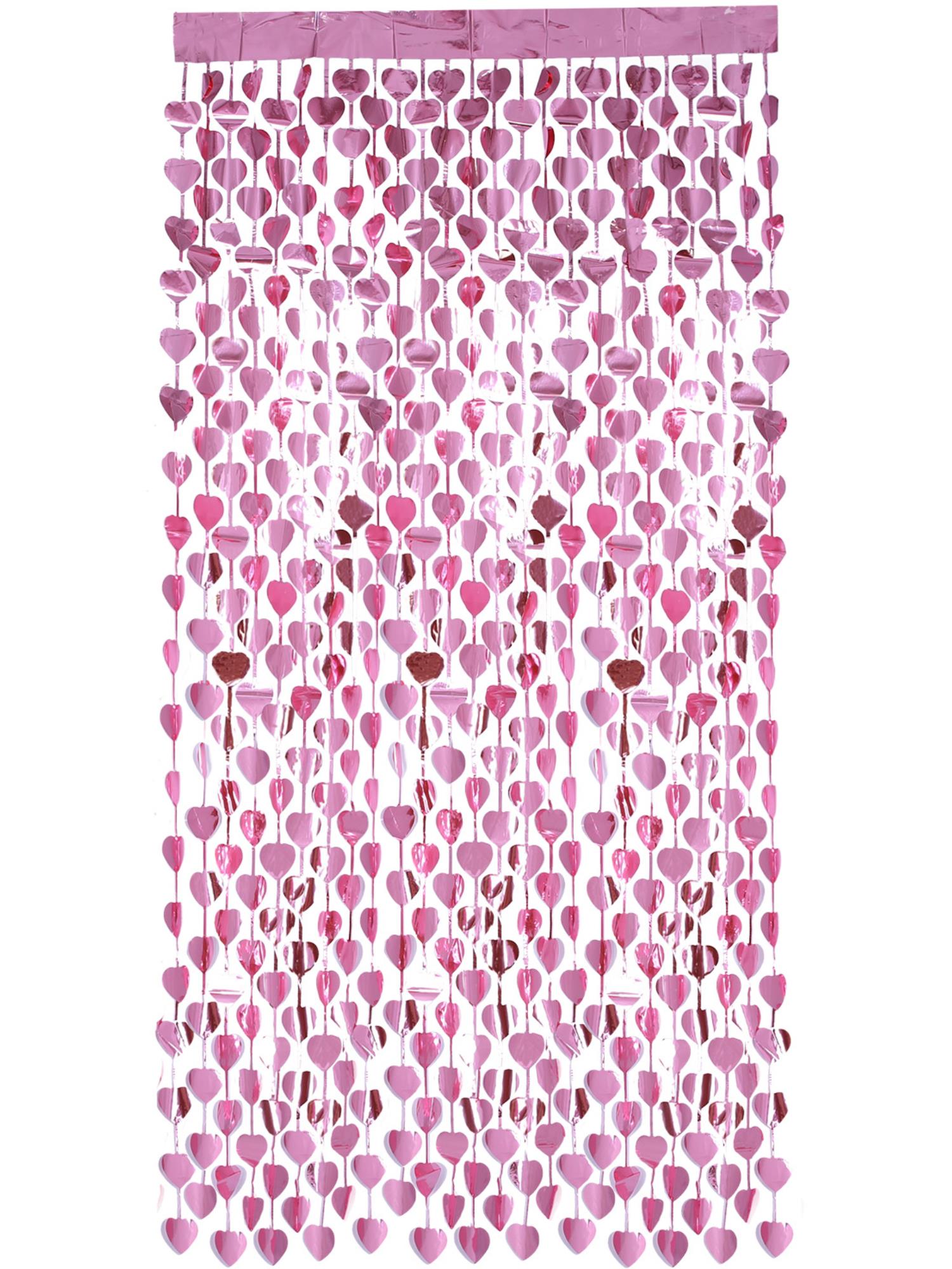 smiffys-fever-herz-folienvorhang-pink-party-deko-lametta image 1