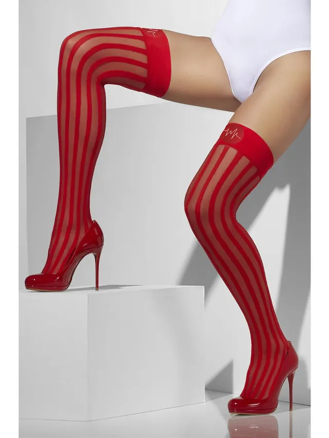 fever-sheer-hold-ups-halterstr-mpfe-rot-mit-streifen image 1