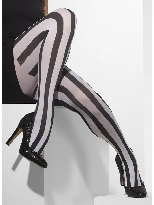 smiffys-fever-strumpfhose-schwarz-wei-gestreift-blickdicht image 1