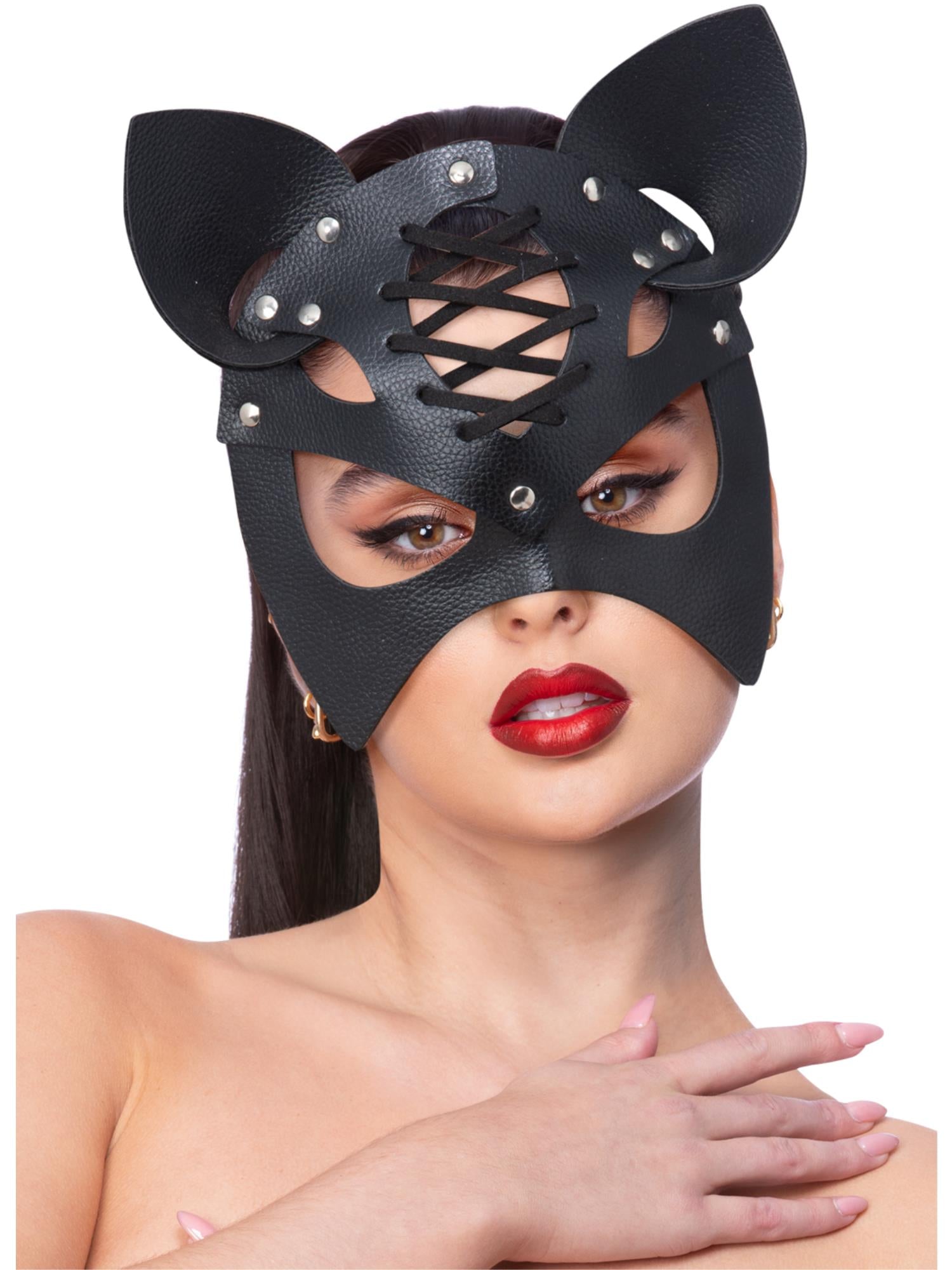 smiffys-fever-katzenmaske-schwarz-kunstleder-mit-ohren image 1