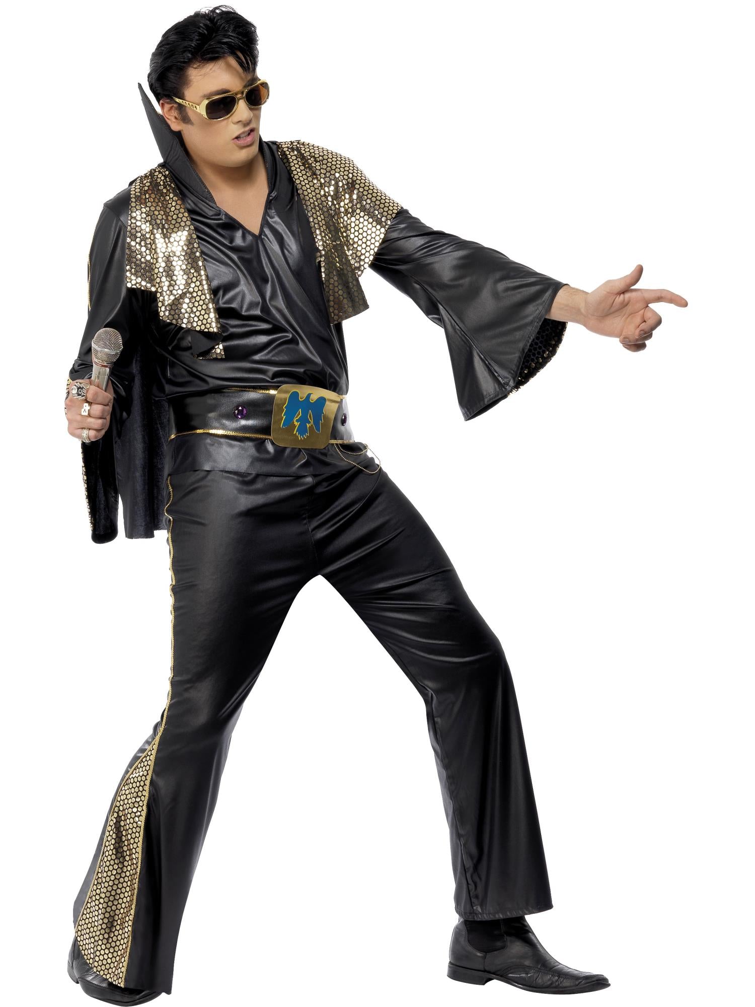 smiffys-fever-elvis-kost-m-herren-schwarz-gold-gr-m image 1