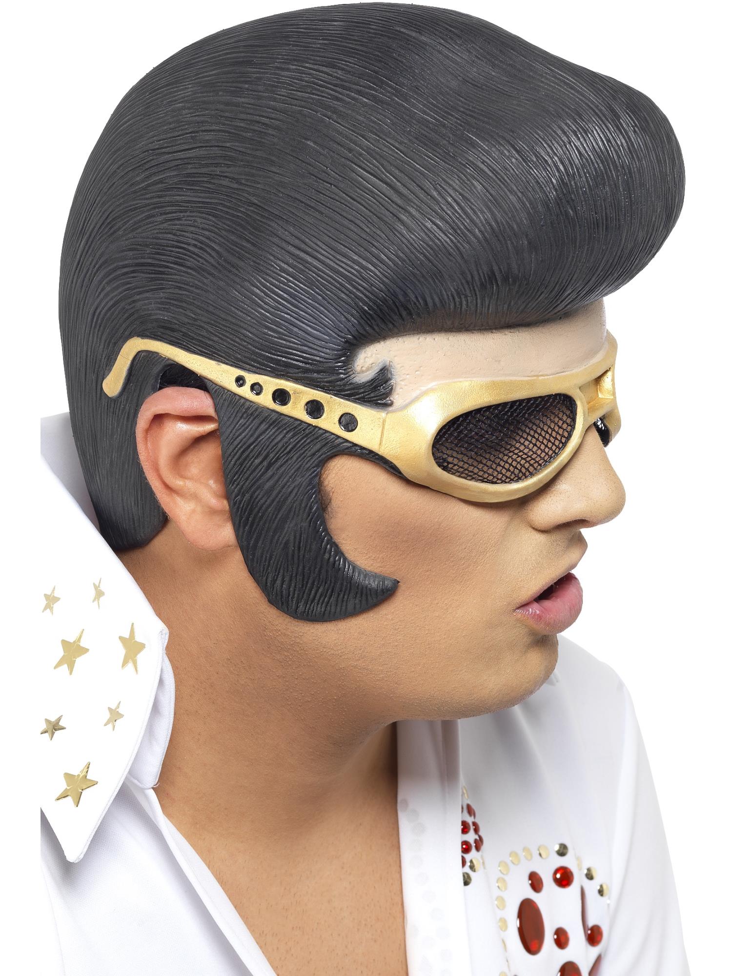 smiffys-fever-elvis-maske-mit-haaren-und-gold-brille-schwarz image 1