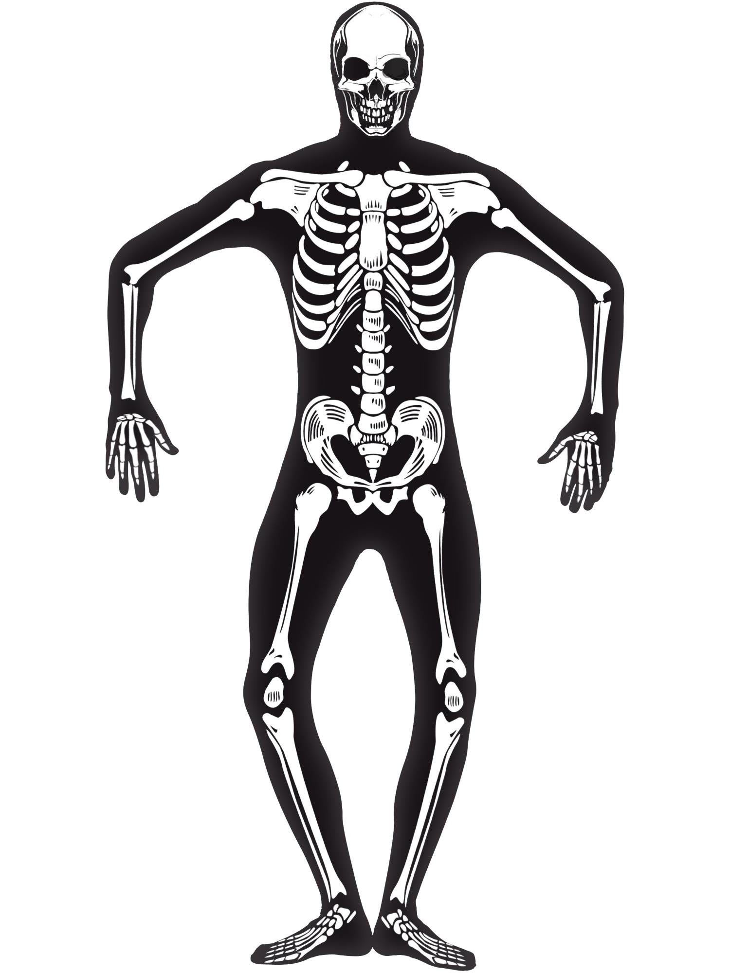 smiffys-fever-skeleton-second-skin-kost-m-schwarz-m-mit-kapuze image 1