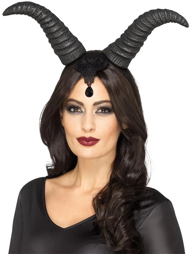 smiffys-fever-demonic-queen-horns-haarreif-schwarz-spitze image 1