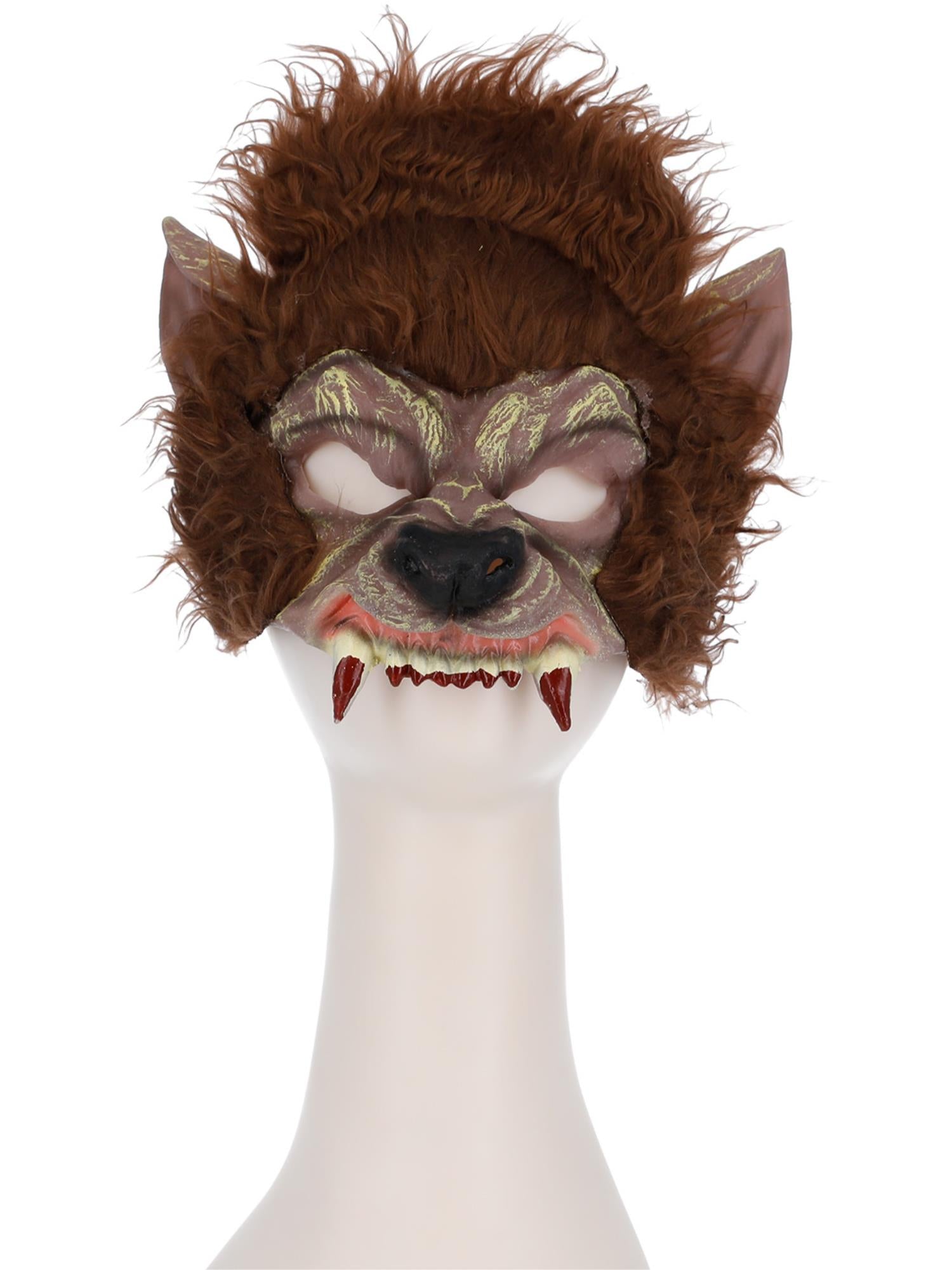 smiffys-fever-werwolf-halbmaske-latex-braun-mit-fell-z-hnen image 2