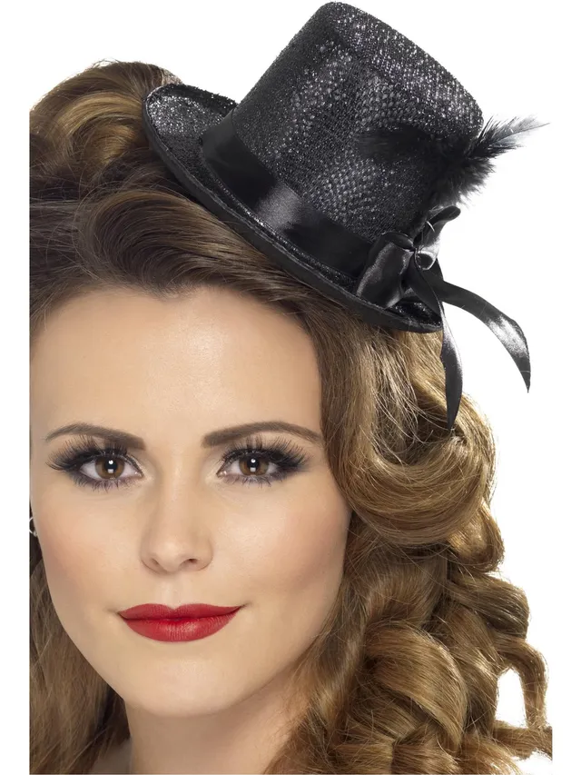 smiffys-fever-mini-tophat-zylinderhut-schwarz-glitzer-feder image 1