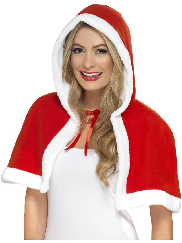 smiffys-fever-miss-claus-mini-cape-damen-rot-mit-kapuze image 1