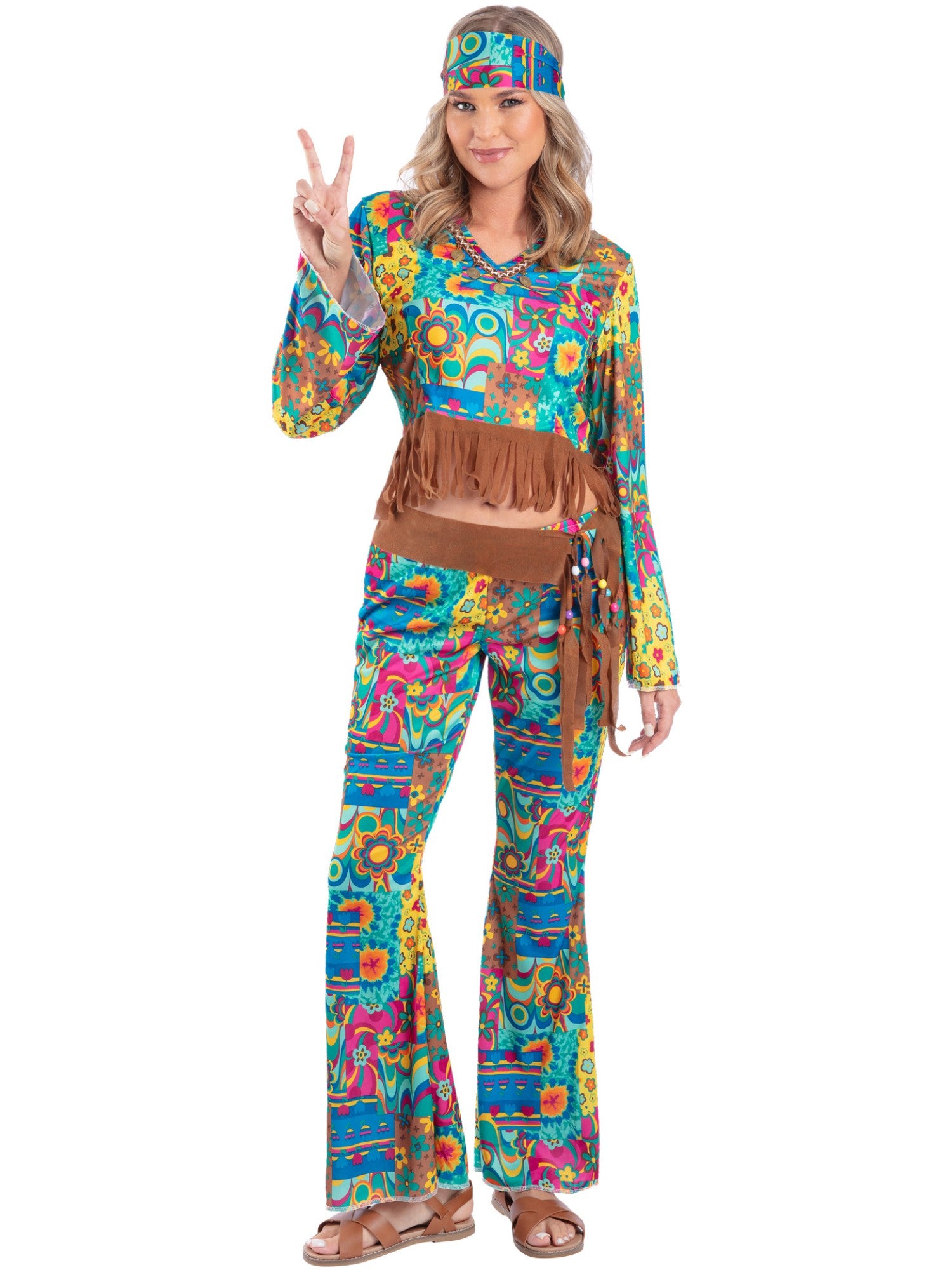 smiffys-fever-hippie-flower-power-kost-m-damen-4-teilig image 4