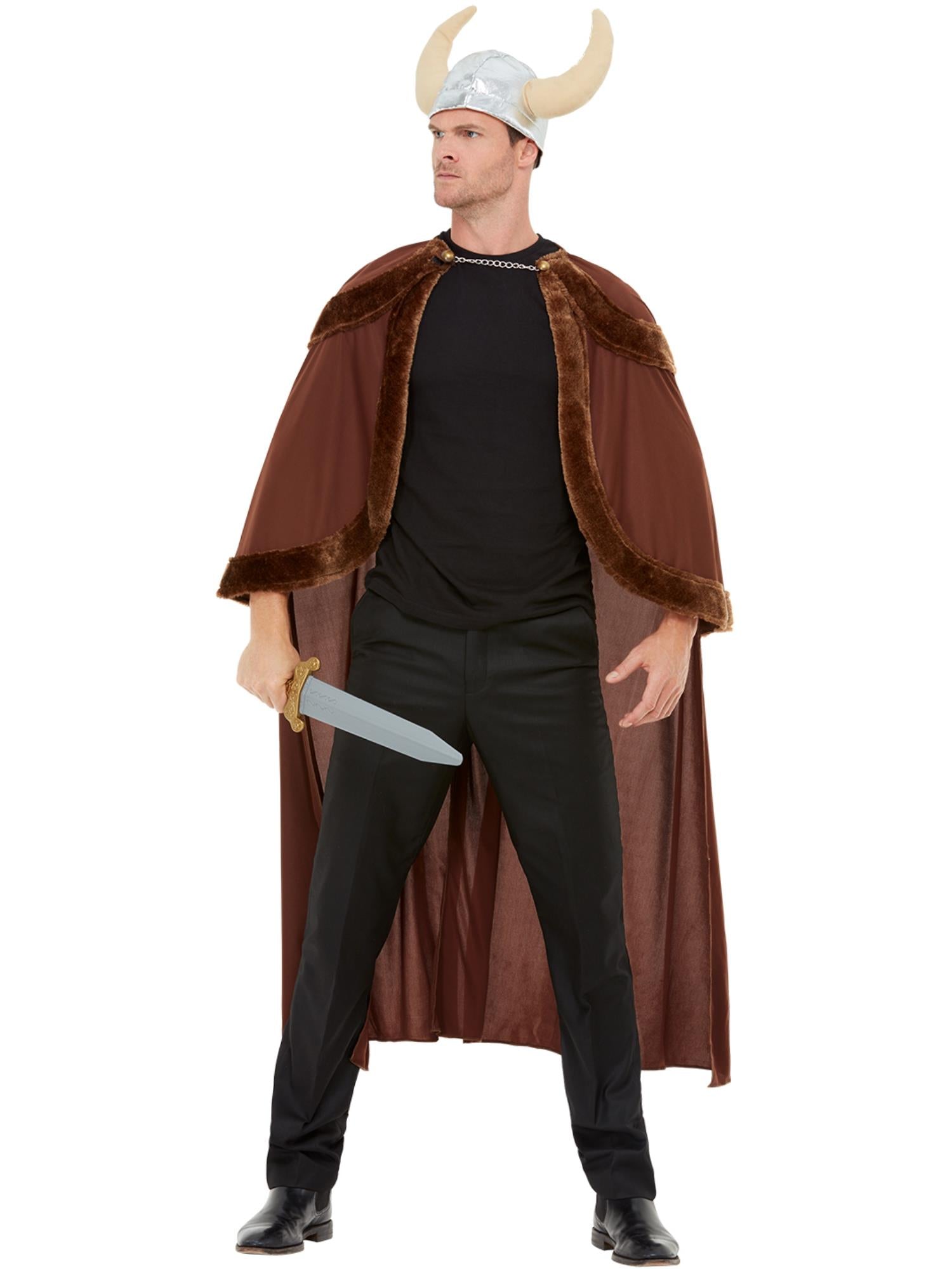 smiffys-fever-wikinger-kost-m-herren-braun-mit-helm-und-cape image 4