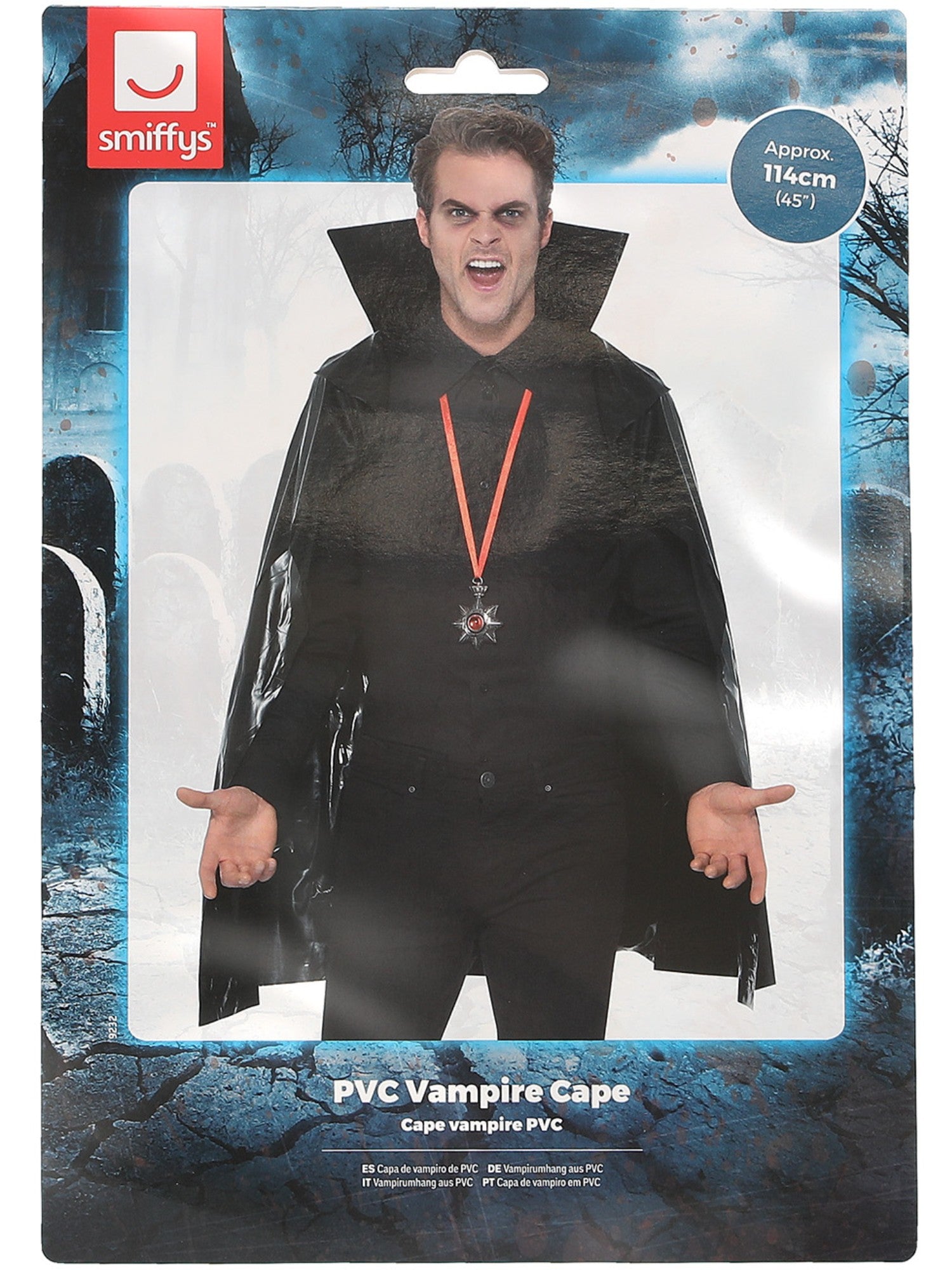 smiffys-fever-vampir-umhang-schwarz-pvc-114-cm-cape image 4