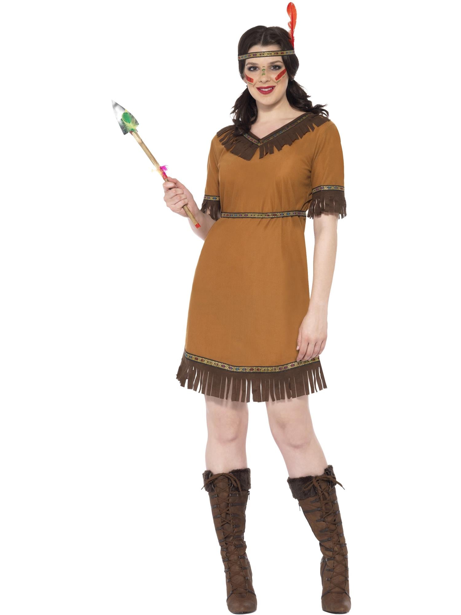 smiffys-fever-indianer-kost-m-damen-fransen-braun-3-tlg image 1