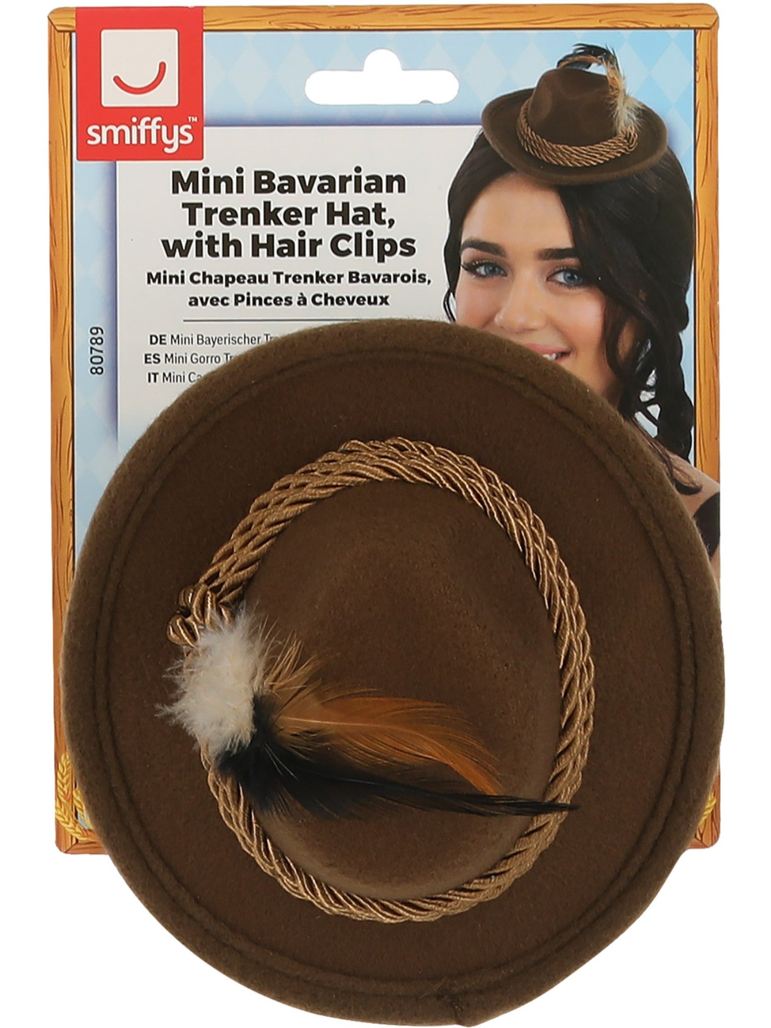 smiffys-fever-mini-trenker-hut-trachtenhut-braun-feder image 2