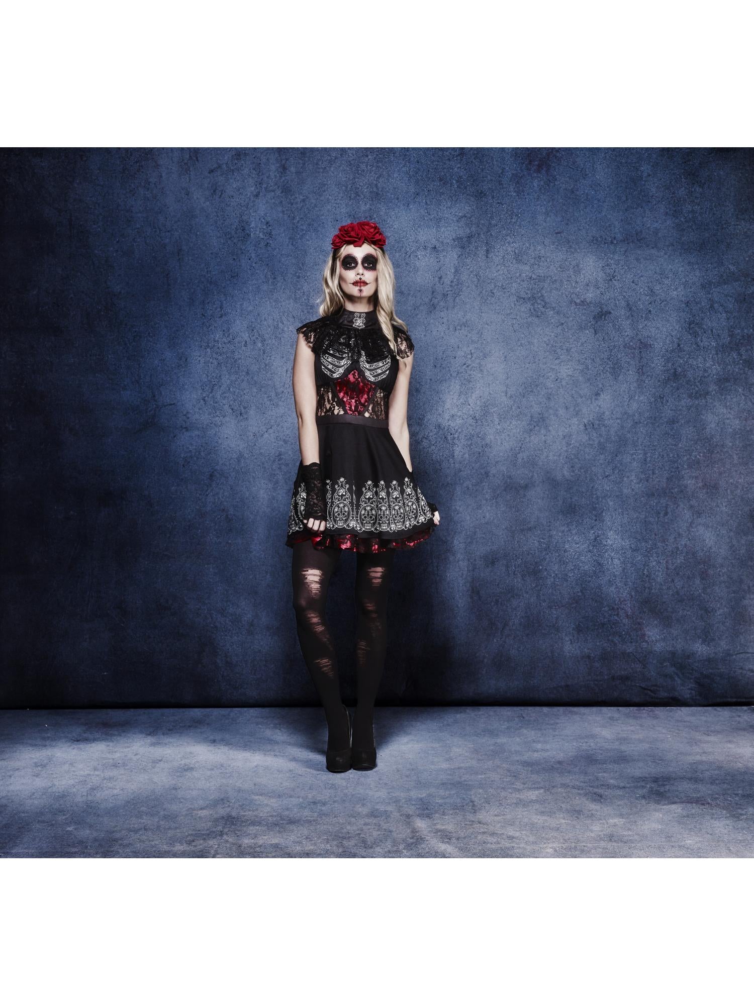 smiffys-fever-day-of-the-dead-kost-m-kleid-damen-m-schwarz image 4