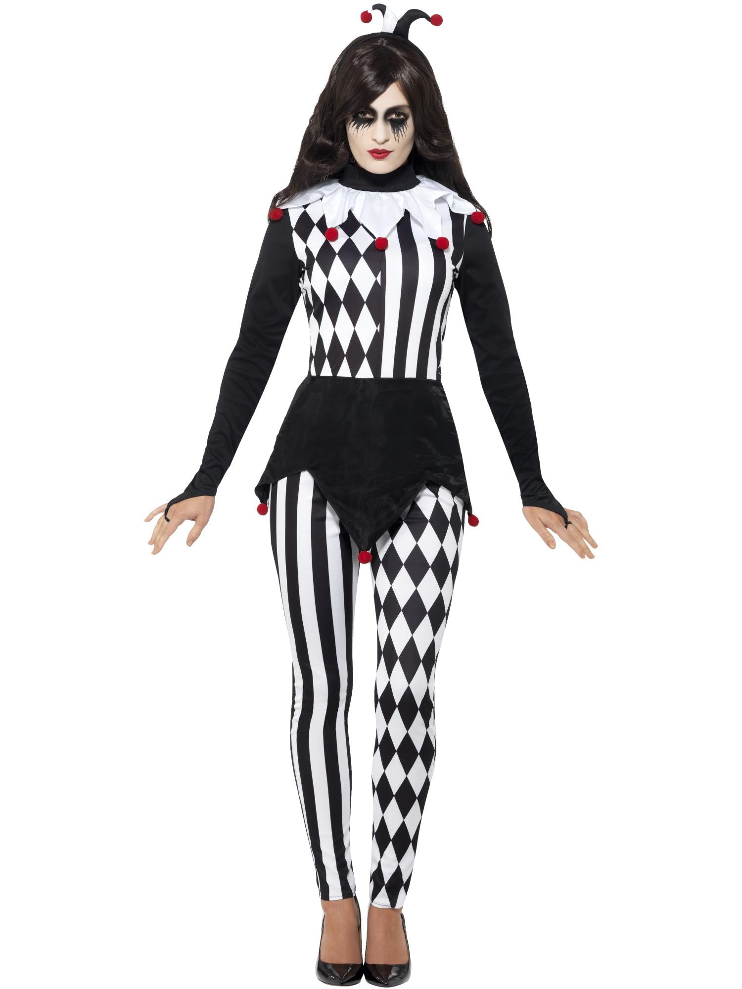smiffys-fever-harlekin-jester-kost-m-damen-schwarz-rot image 1