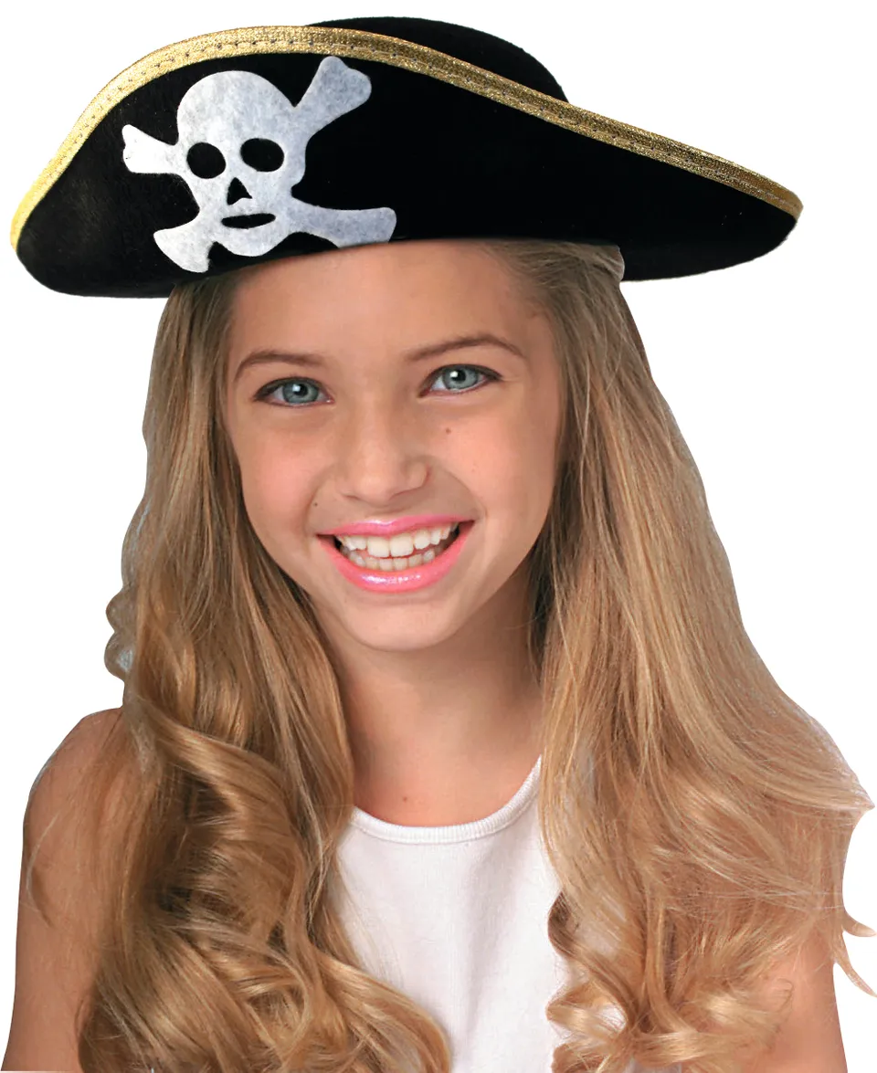 rubies-piratenhut-schwarz-filz-mit-totenkopf-goldborte image 1