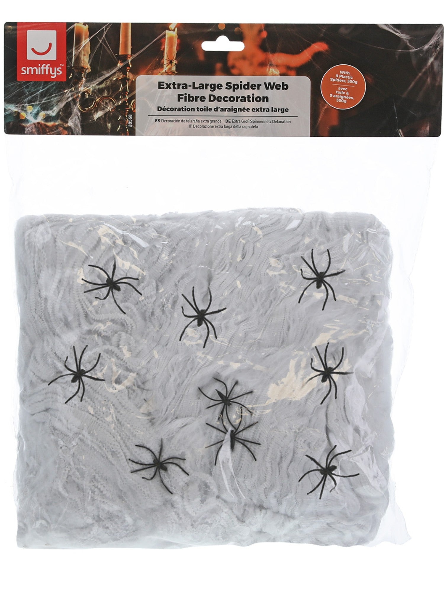 smiffys-fever-spinnennetz-deko-wei-550g-mit-9-spinnen image 2