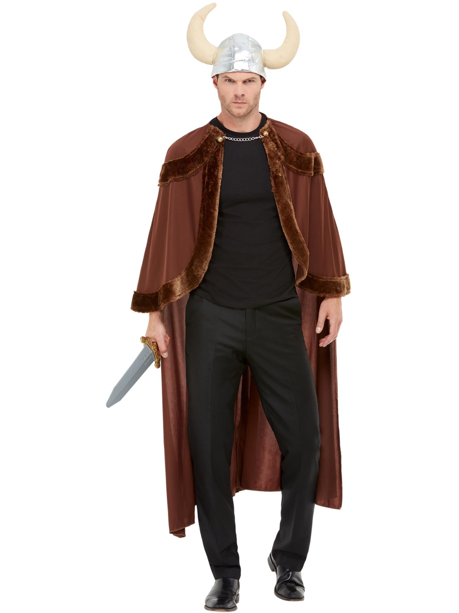 smiffys-fever-wikinger-kost-m-herren-braun-mit-helm-und-cape image 1