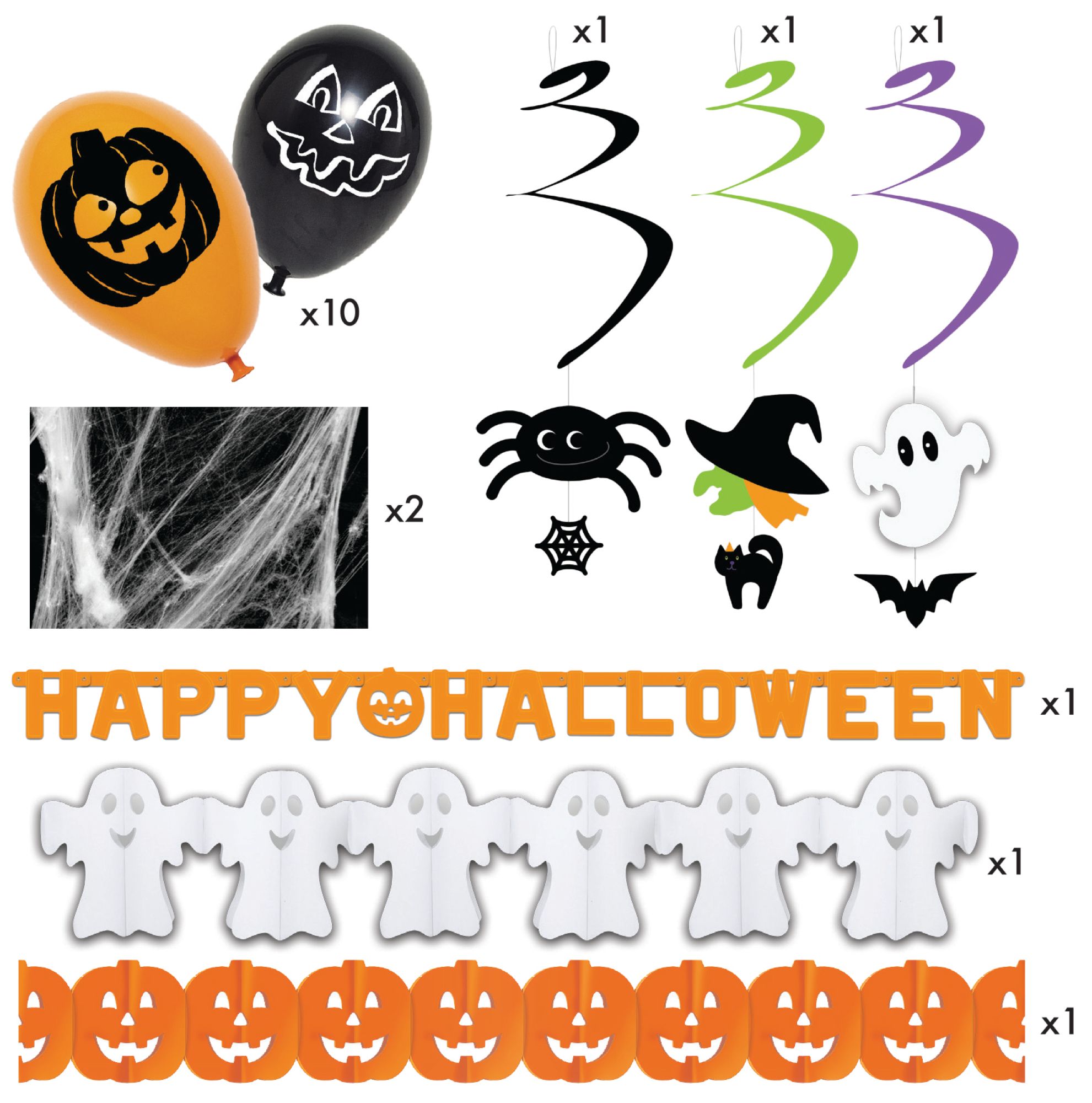 rubies-halloween-deko-set-spinnennetz-girlande-ballons image 1