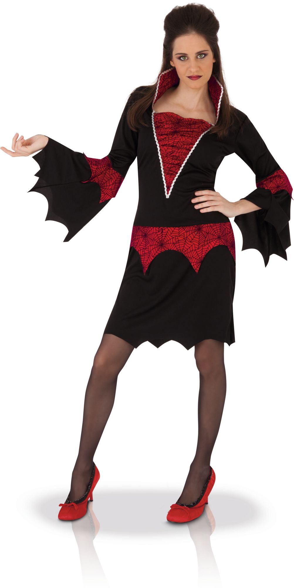rubies-vampir-kleid-damen-schwarz-rot-stehkragen image 1