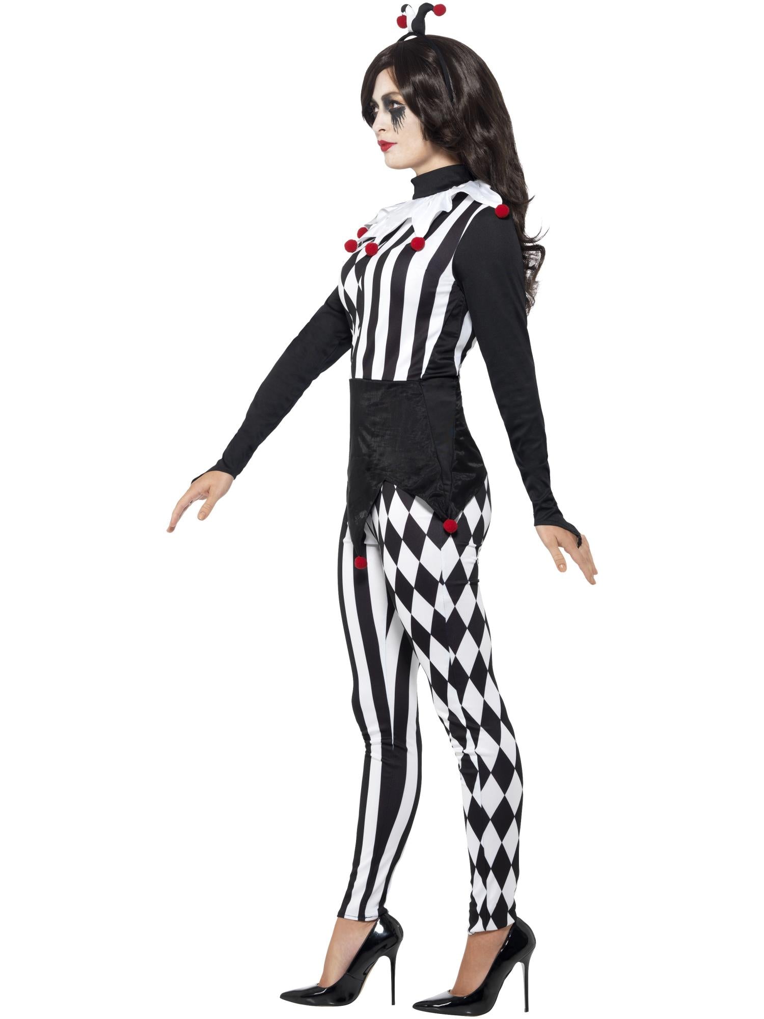 smiffys-fever-harlekin-jester-kost-m-damen-schwarz-rot image 3