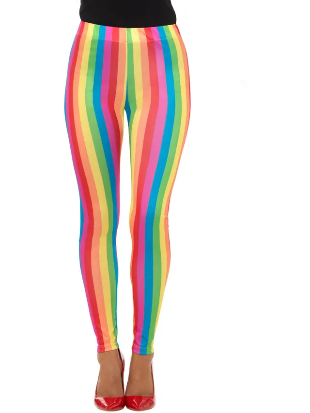 smiffys-fever-rainbow-clown-leggings-bunt-damen-regenbogen image 1