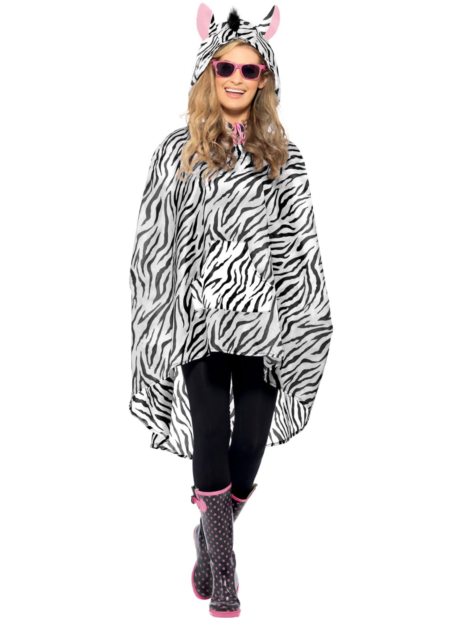 smiffys-fever-zebra-party-poncho-kost-m-schwarz-wei-mit-tasche image 1
