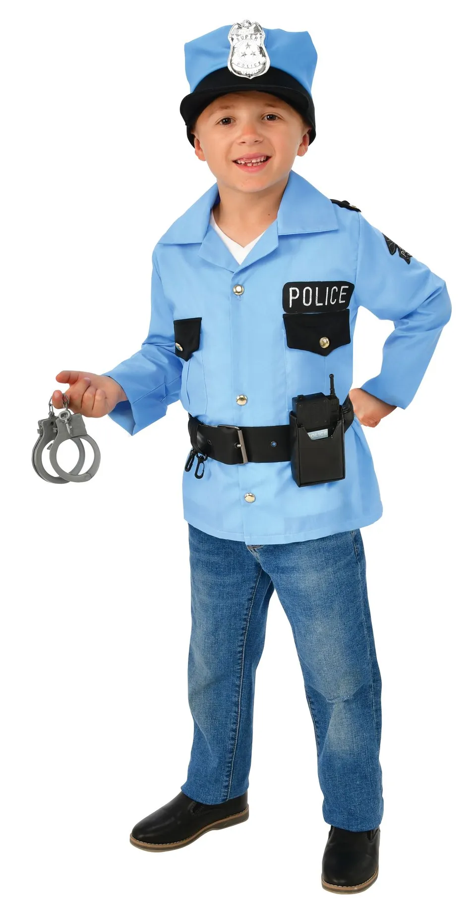 rubies-polizei-role-play-kost-m-kinder-blau-mit-hut-handschellen-105-137-cm image 1