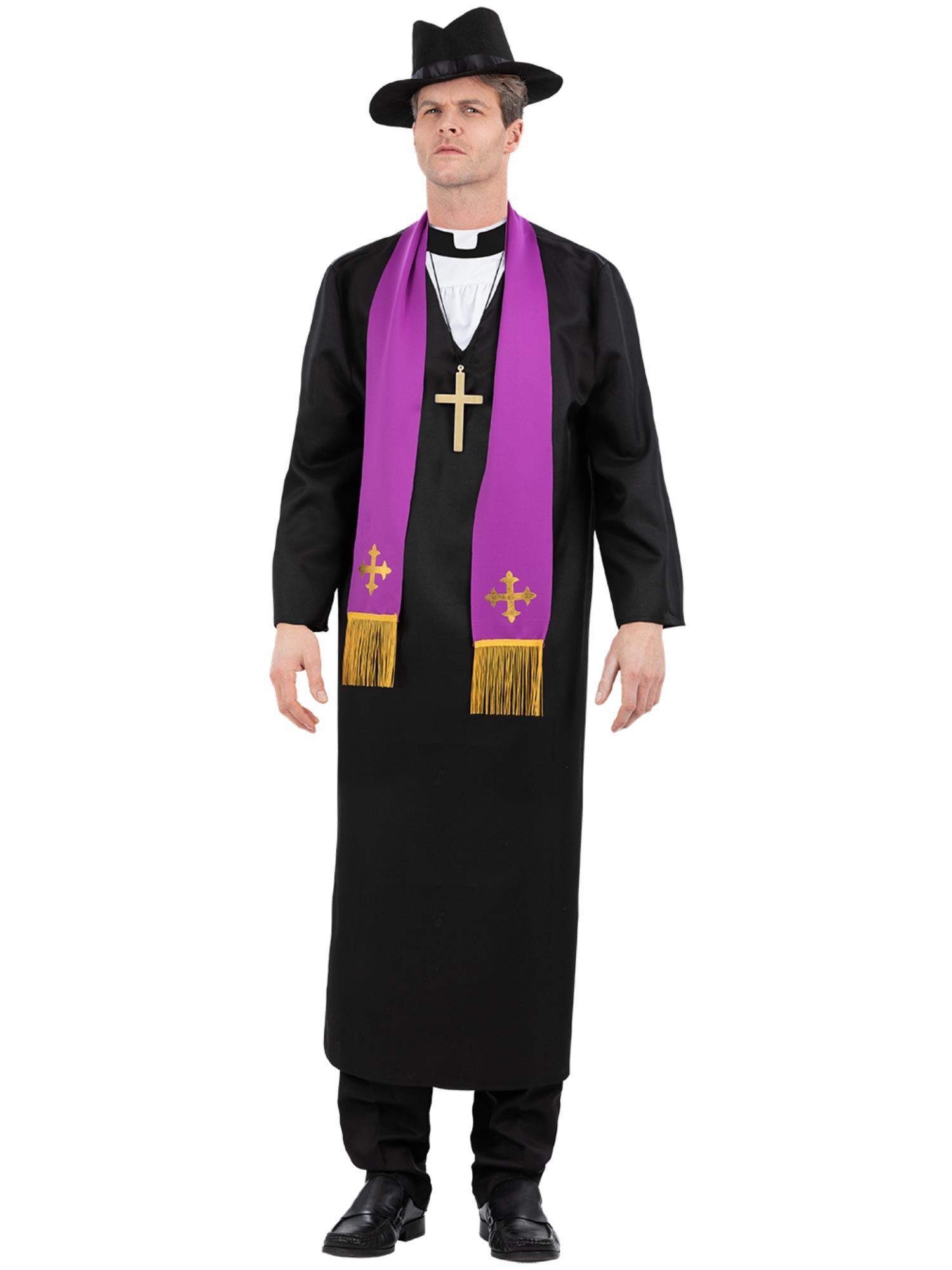 smiffys-fever-exorcist-priester-kost-m-robe-herren-schwarz image 4