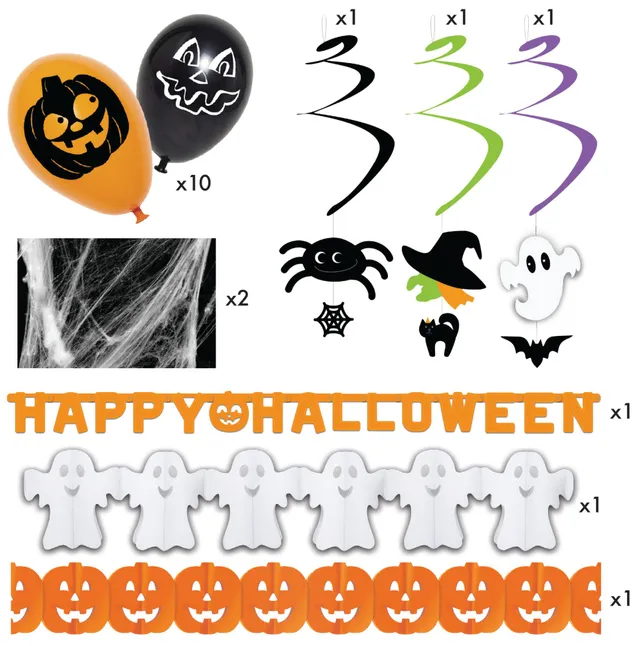 rubies-halloween-deko-set-spinnennetz-girlande-ballons image 1