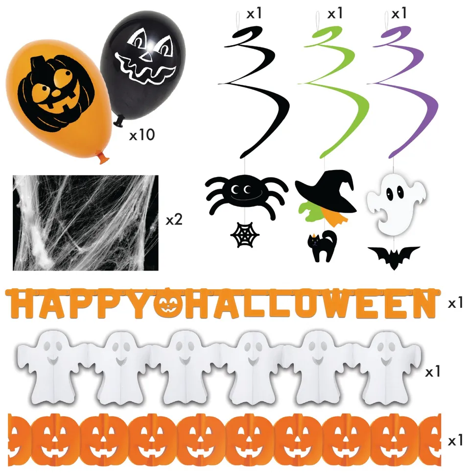 rubies-halloween-deko-set-spinnennetz-girlande-ballons image 1
