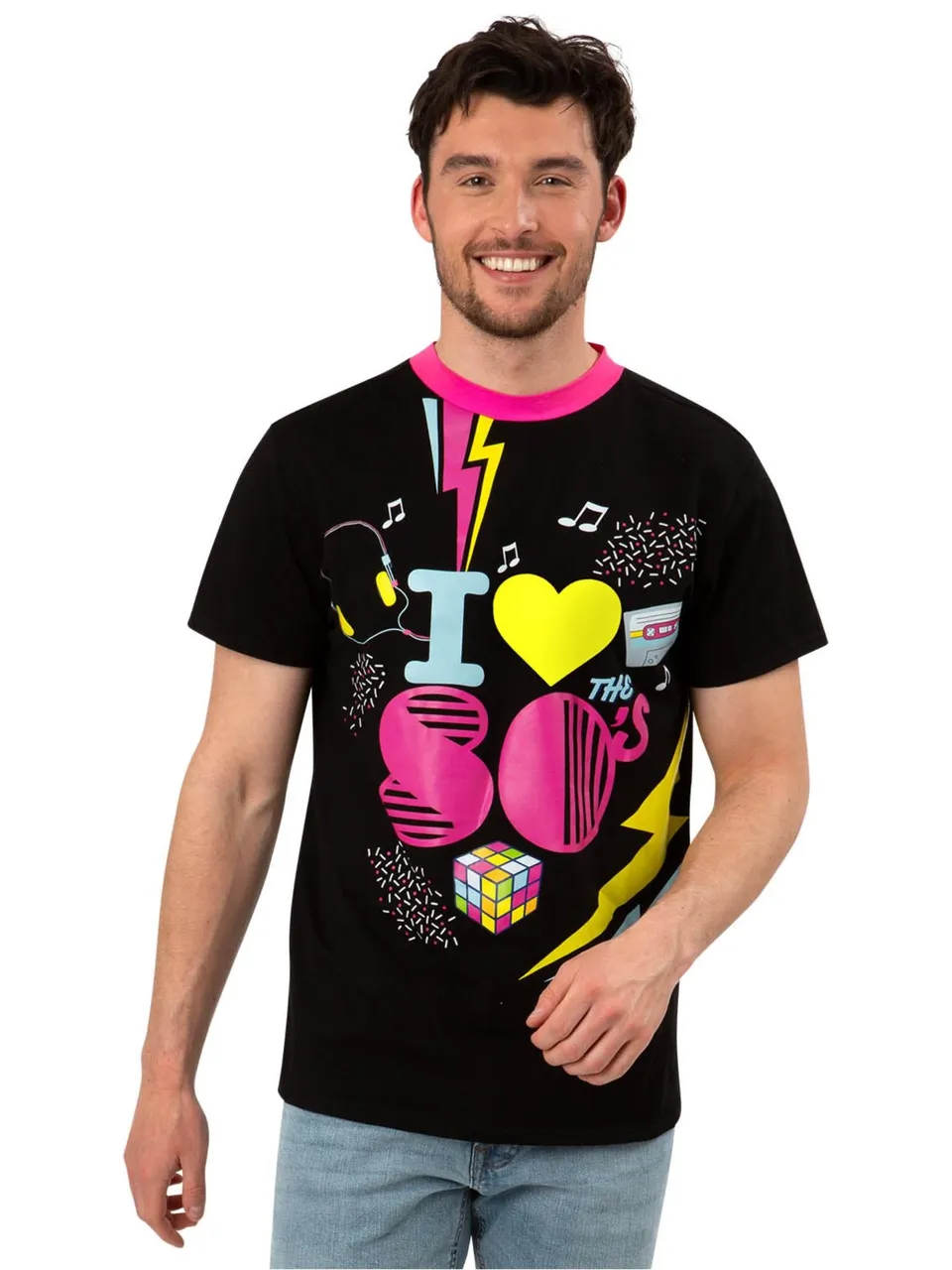 smiffys-fever-i-love-the-80s-t-shirt-kost-m-schwarz-gr-m image 1