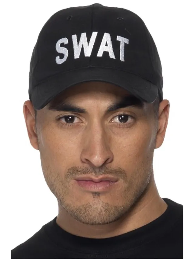 smiffys-fever-swat-basecap-polizei-kost-m-schwarz-bestickt image 1