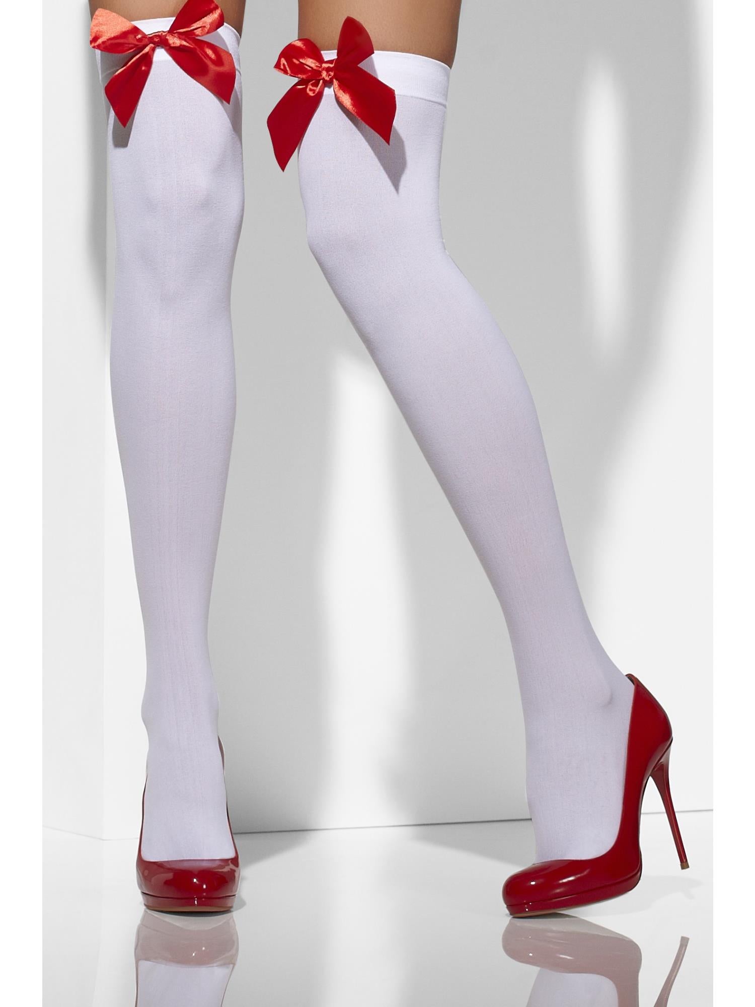 smiffys-fever-halterlose-wei-mit-roter-schleife-damen-blickdicht image 3