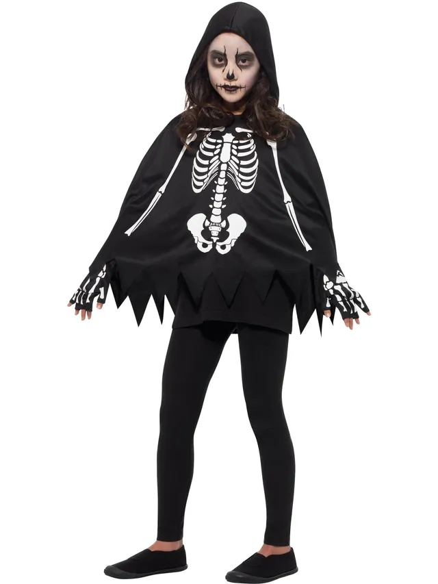 smiffys-fever-skelett-poncho-kinder-schwarz-mit-handschuhen image 1
