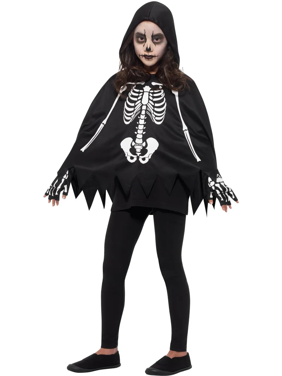 smiffys-fever-skelett-poncho-kinder-schwarz-mit-handschuhen image 1