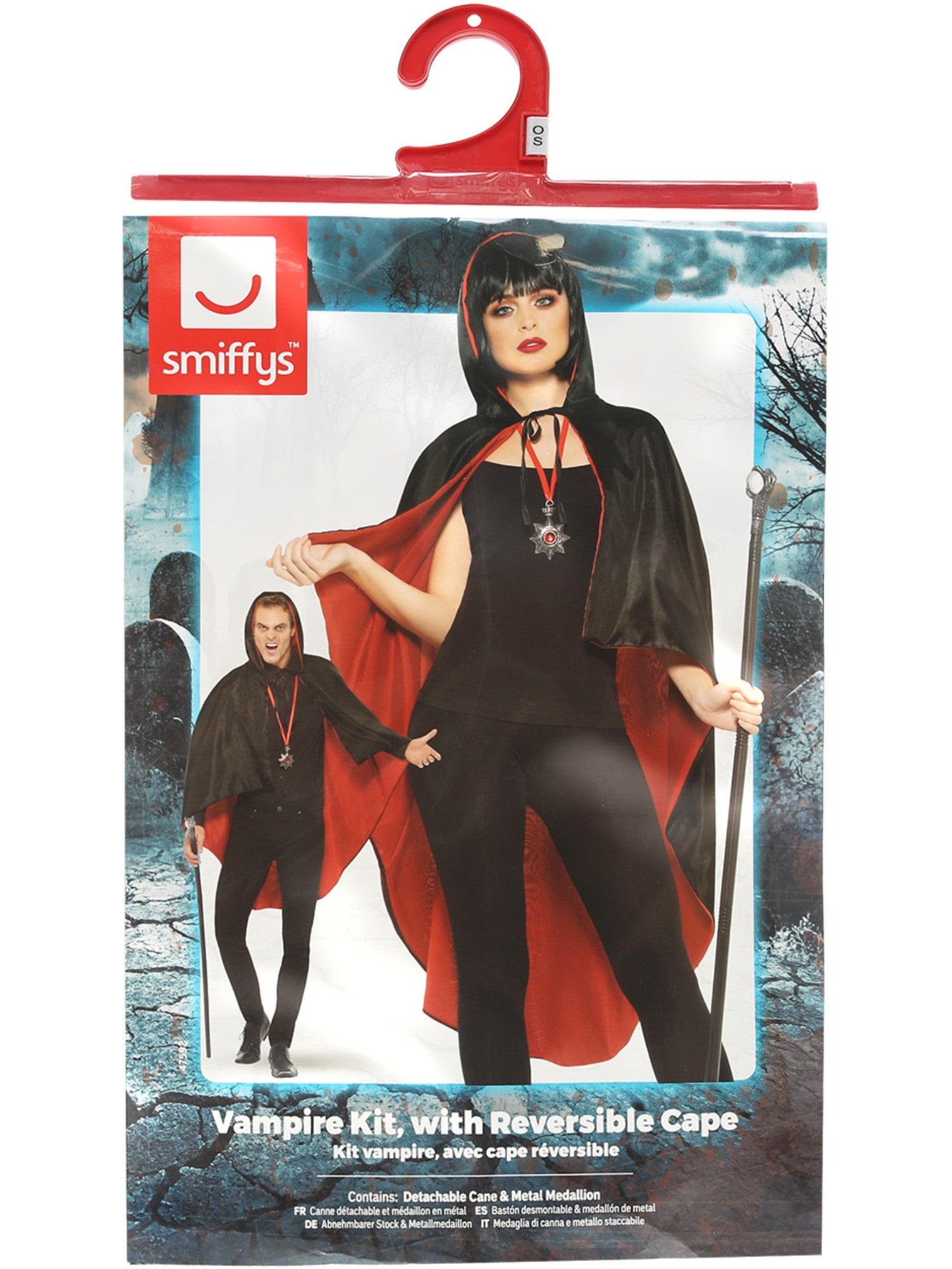 smiffys-fever-vampir-set-umhang-schwarz-rot-halloween-unisex image 7