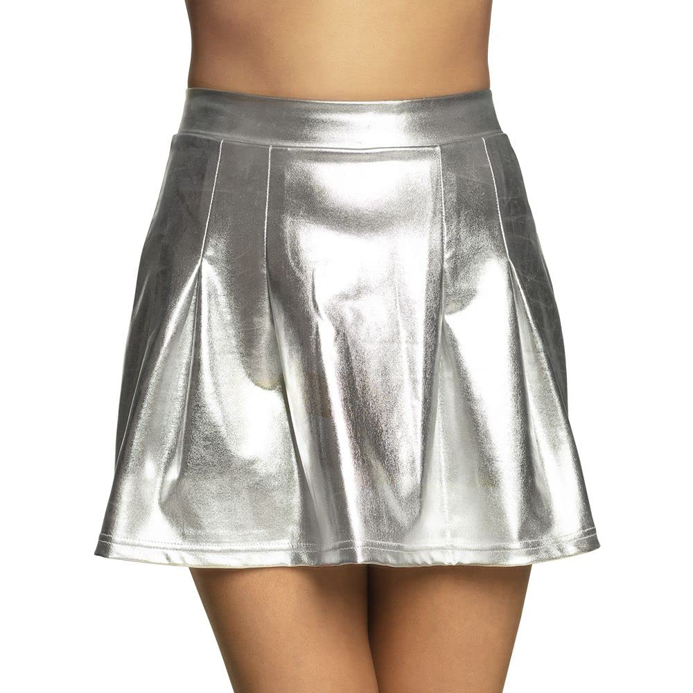 boland-01742-mini-rock-shiny-silber-m-l-damen-karnevalrock-gl-nzend image 1