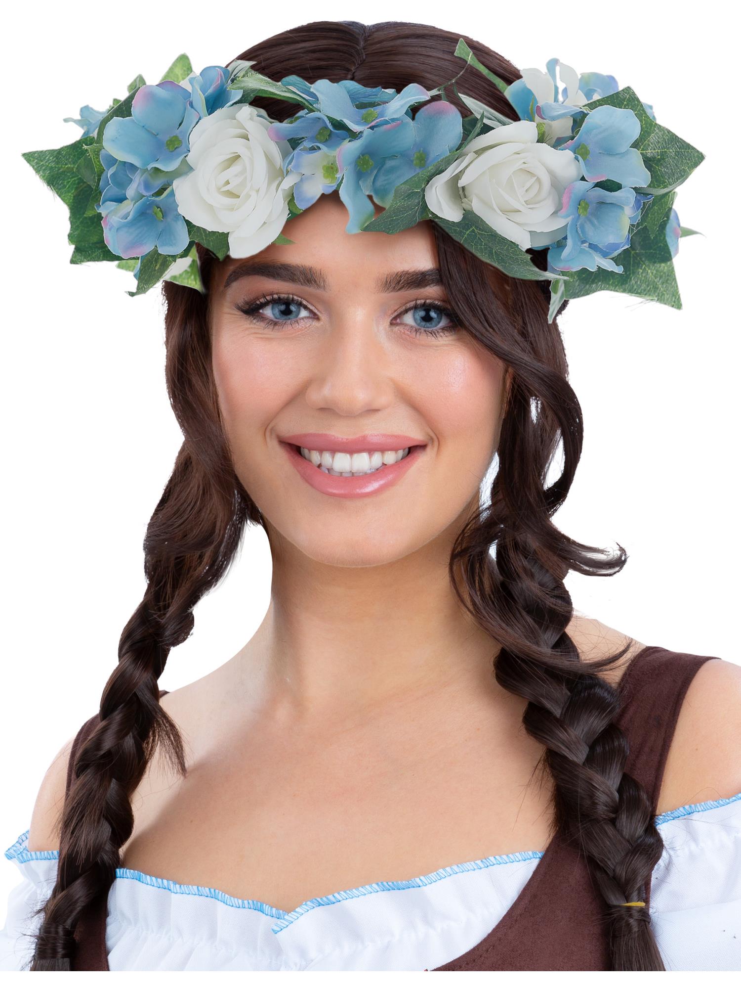 smiffys-fever-blumenkranz-blau-wei-oktoberfest-haarschmuck image 1