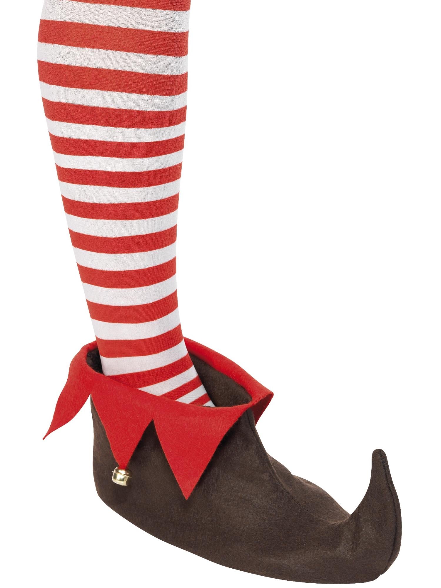 smiffys-fever-elfenschuhe-berzieher-braun-rot-mit-glocken image 1