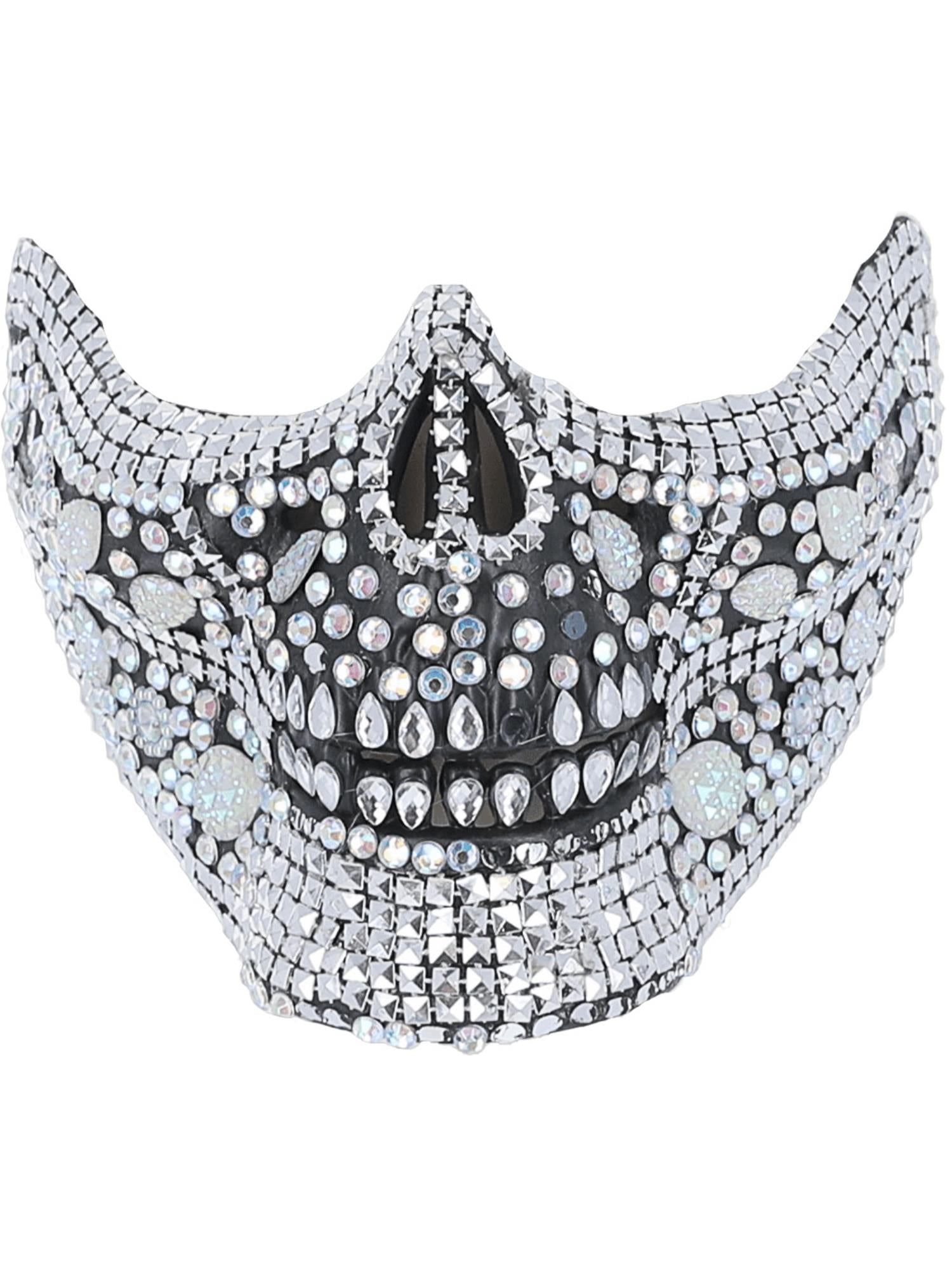 smiffys-fever-totenkopf-halbmaske-silber-schwarz-strass image 1