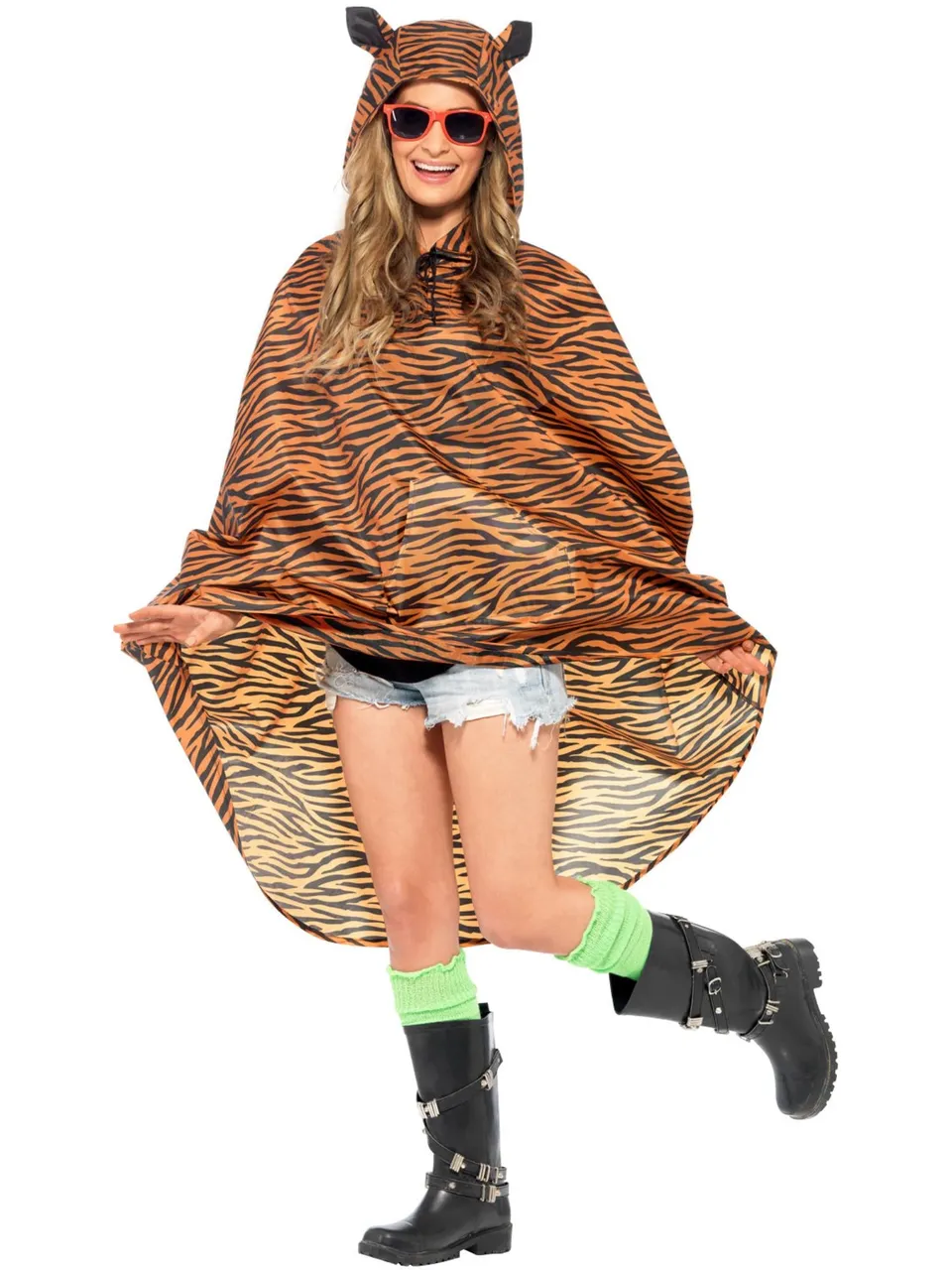 smiffys-fever-tiger-party-poncho-kapuze-orange-einheitsgr image 1