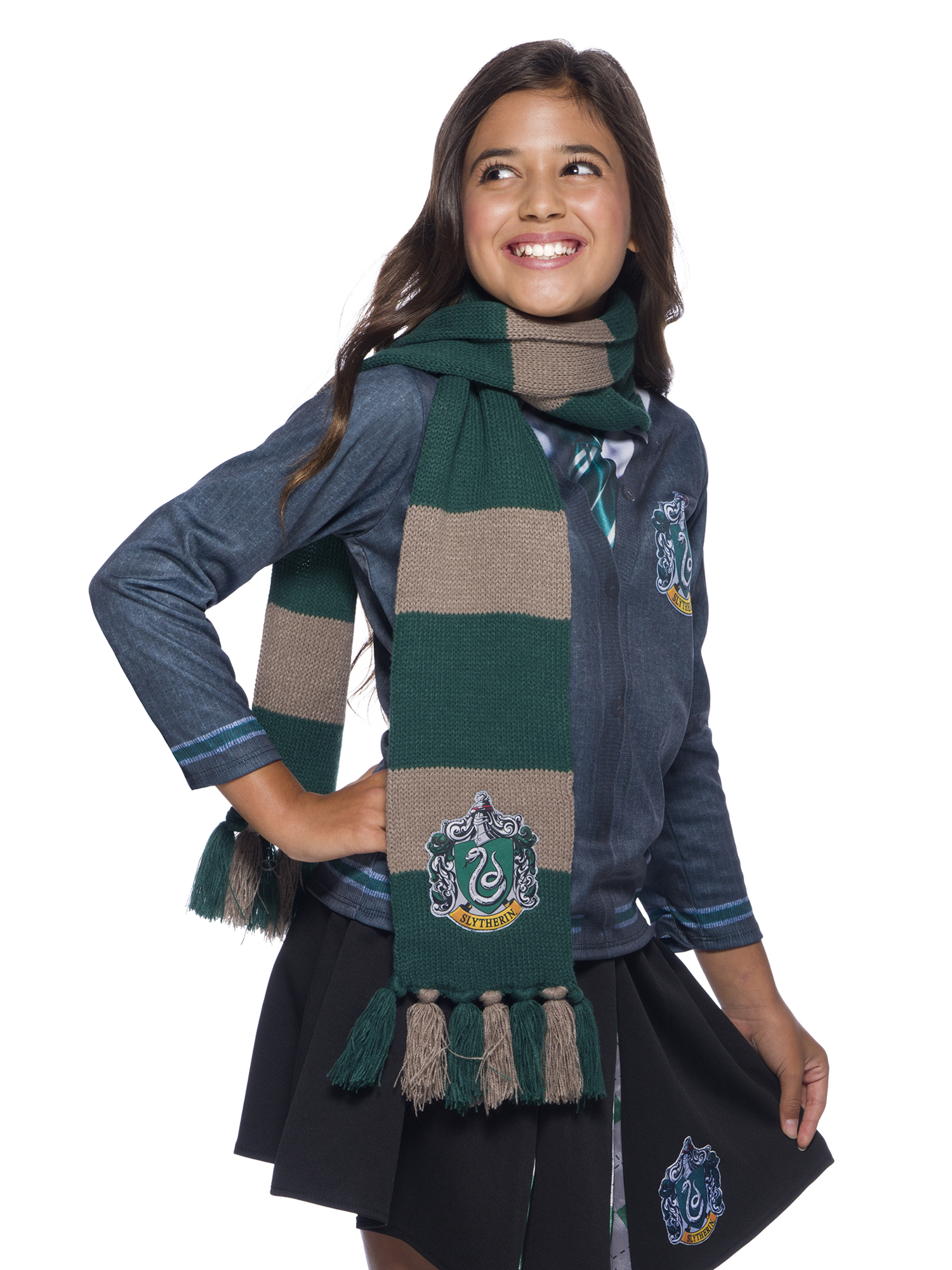 rubies-serpentard-schal-slytherin-gestreift-mit-wappen image 1