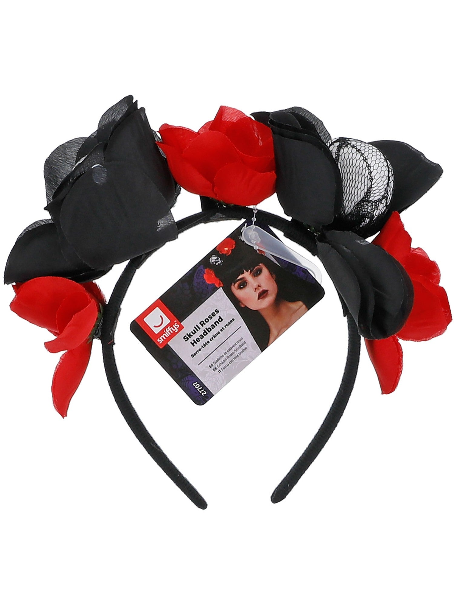 smiffys-fever-totenkopf-haarreif-rosen-schwarz-rot-damen image 3
