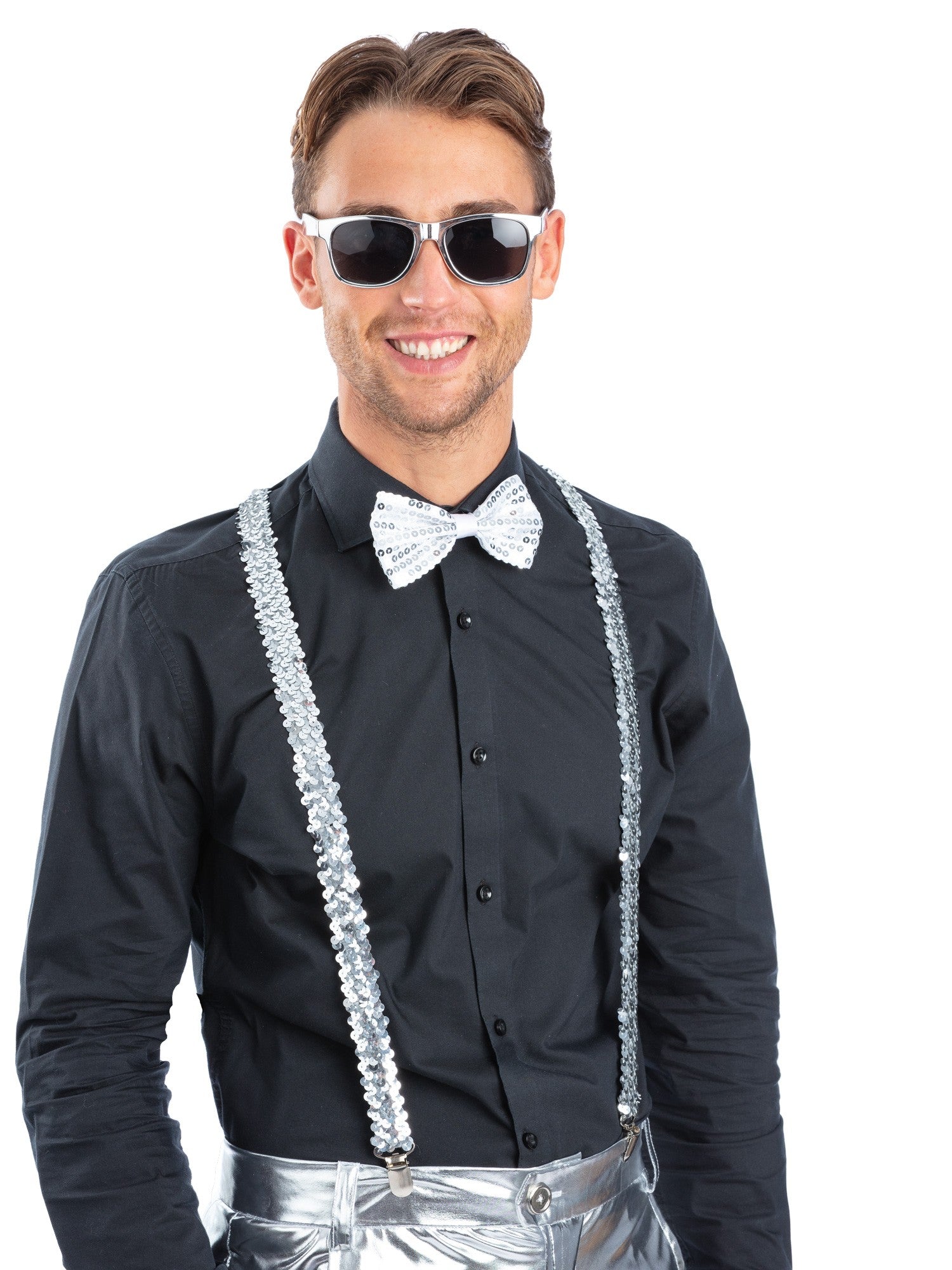 smiffys-fever-party-set-pailletten-silber-hosentr-ger image 1