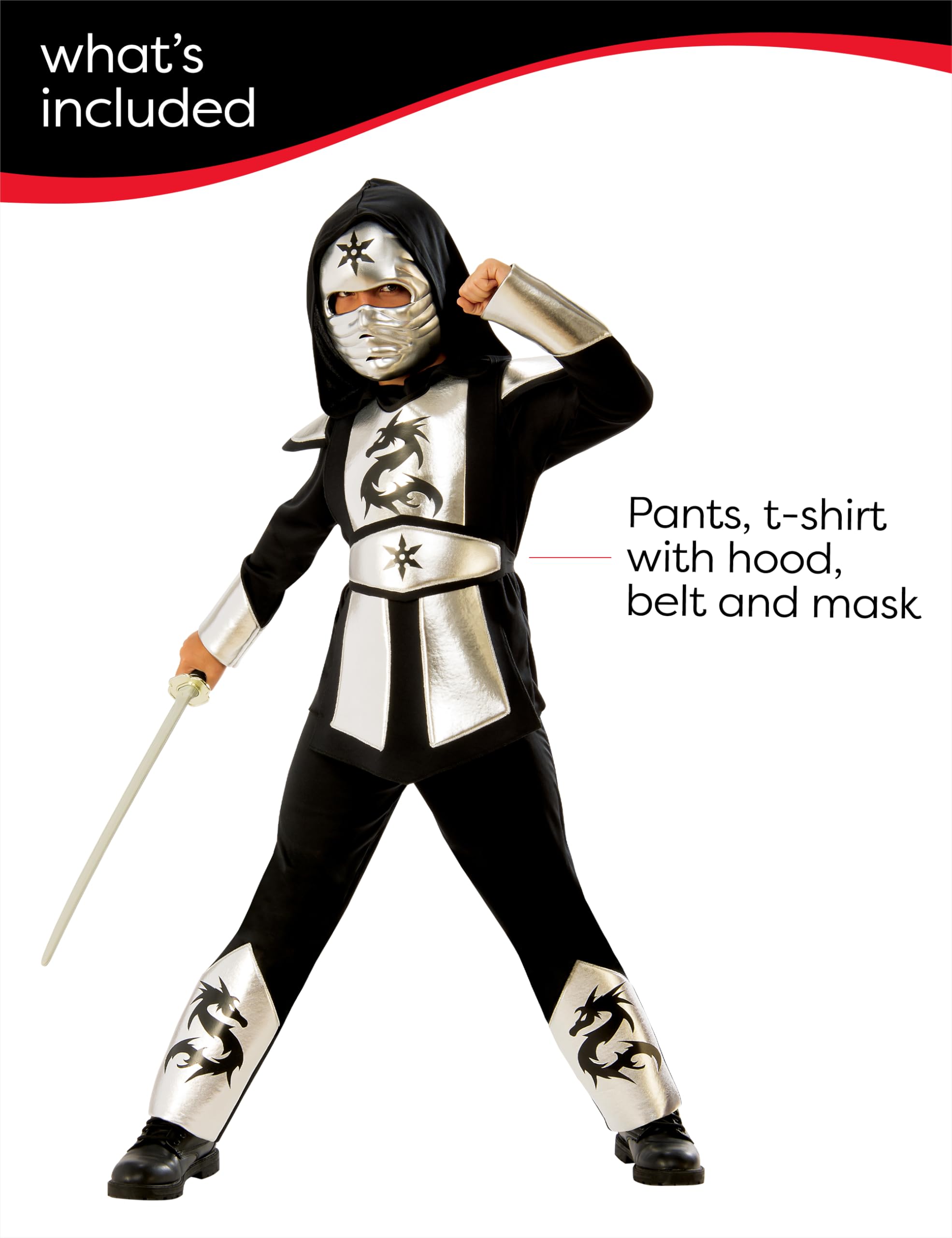 rubie-s-deluxe-641142-l-ninja-kost-m-kinder-l-silber image 3